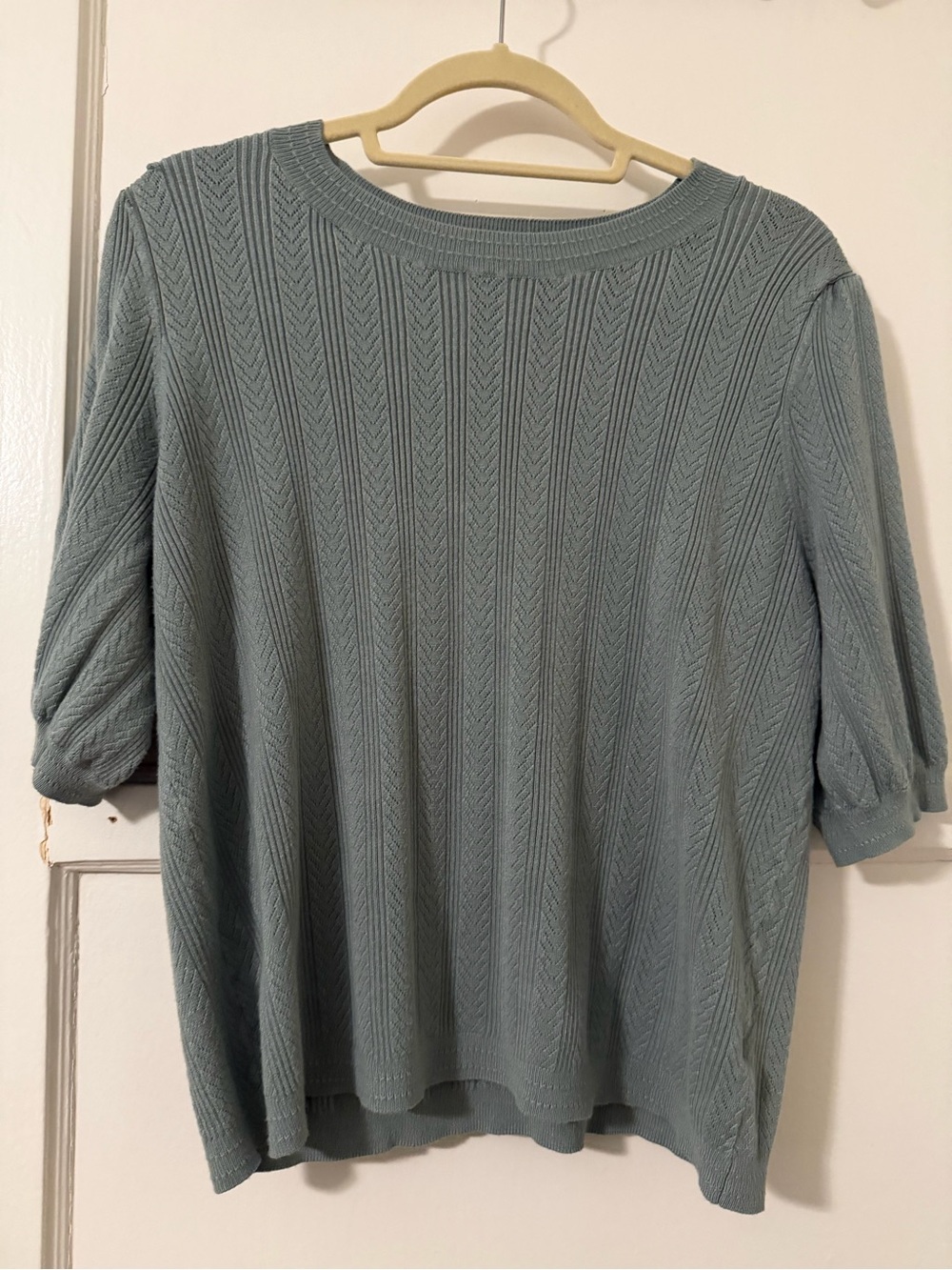 New Marled Light Slate Green Short-Sleeve Knit Top